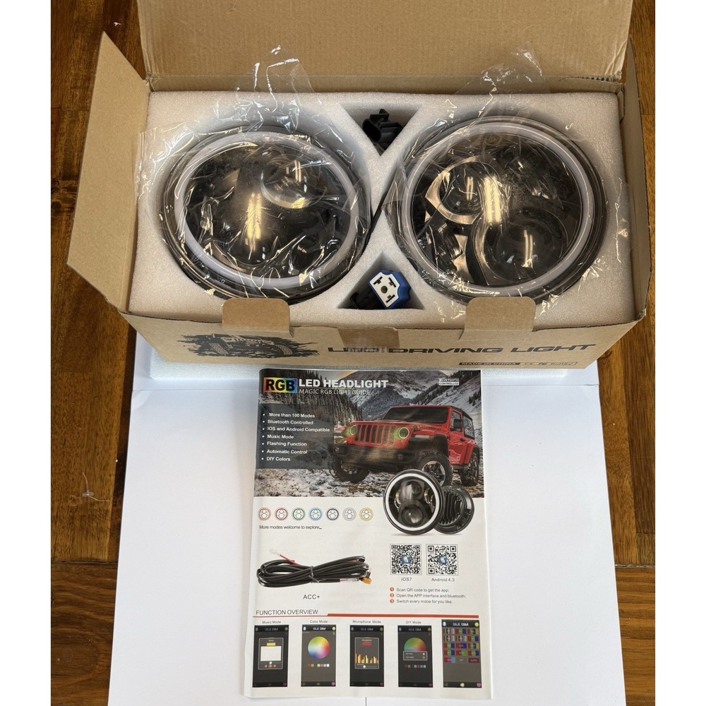RGB Magic 7" LED Headlights for Jeep Wrangler